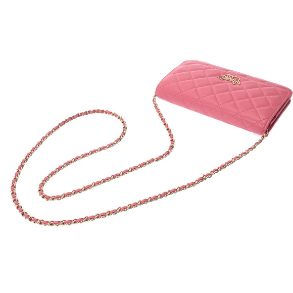 Chanel Matelasse W Piece Chain Wallet Pink Lambskin Shoulder Bag - Picture 3 of 12